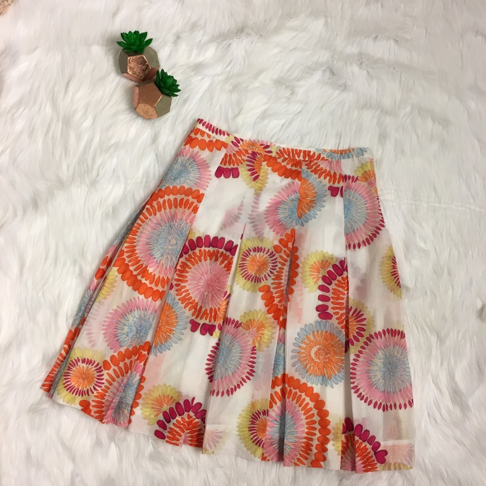 BCBGMaxAzria Floral Sunburst Pleated A-Line Skirt